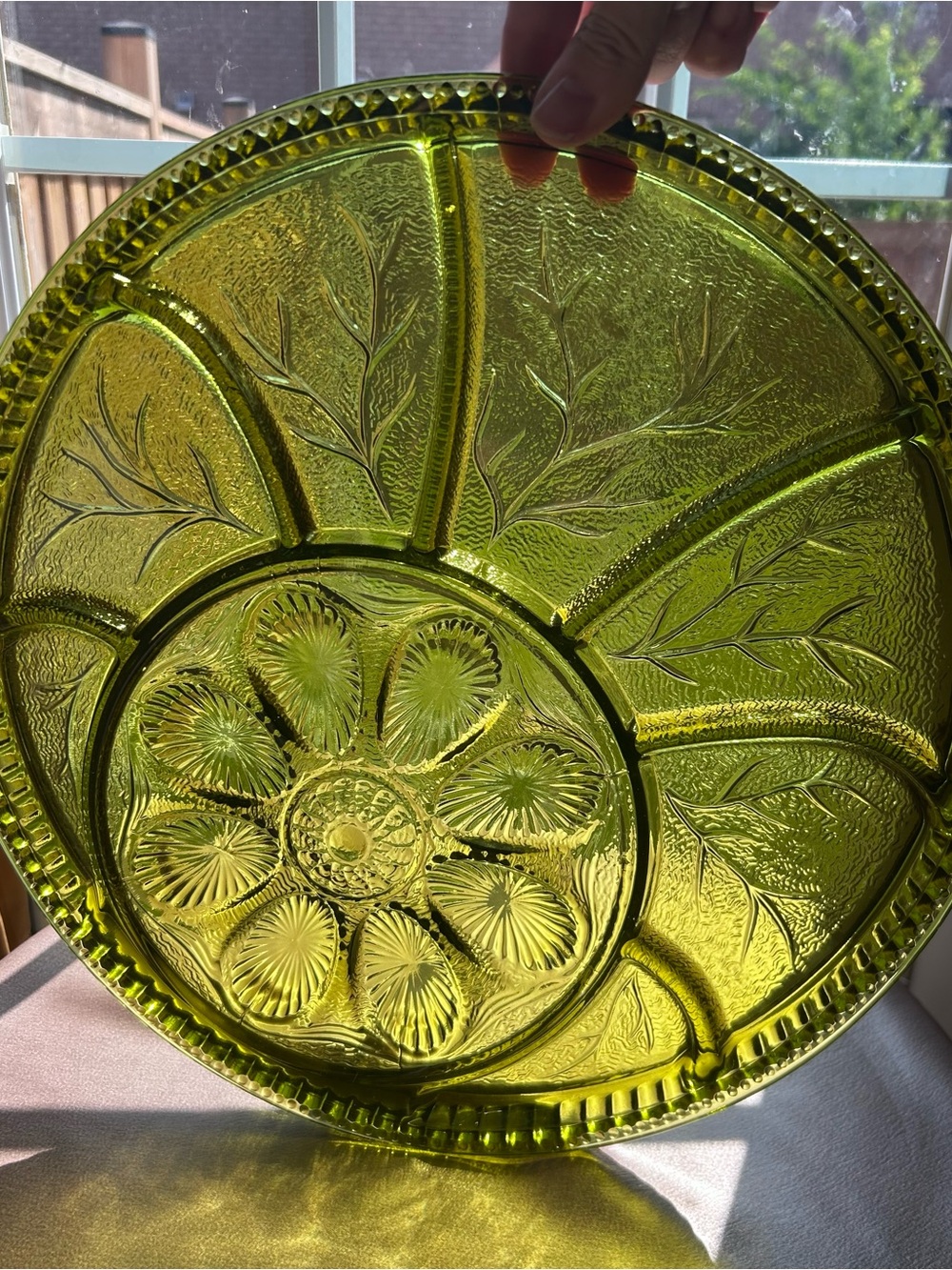 Olive Green Glass Divided Serving Platter